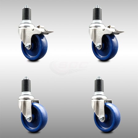 Service Caster 4 Inch 316SS Solid Poly Swivel 1-5/8 Inch Expanding Stem Caster Lock Brake, 2PK SCC-SS316TTLEX20S414-SPUS-2-S-2-158